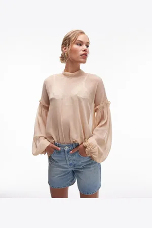Topshop Lyserød gennemsigtig top med sløjfedetalje i halsen