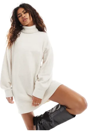 Weekday Annie - Cremehvidmeleret minikjole med rullekrave i strikket uldblanding - Kun hos ASOS