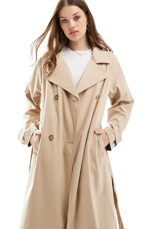 Hollister Gyldenbrun trenchcoat med krave og bælte-Neutral