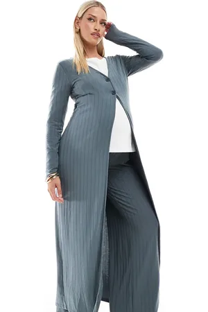 Mama;licious Mamalicious Maternity - Mix og match - Grå og ribstrikket maxicardigan i jersey - Del af sæt