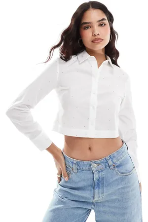 Stradivarius Cropped skjorte med hotfix-detalje i