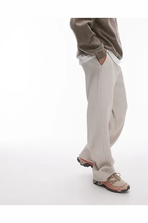 Topman Lyse beige bukser med vide ben og plisseringer