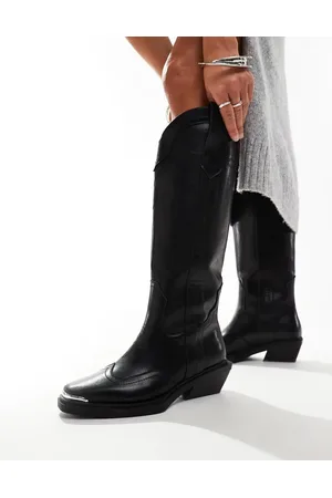 ASOS Celeste - Sorte og flade knæstøvler i westernstil