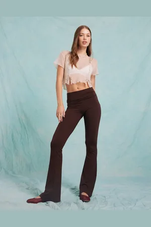 Miss Selfridge Lavtaljede leggings med svaj og bredt ombuk i taljen i chokoladebrun