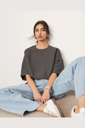 ASOS Vævet T-shirt med tekstur i i firkantet pasform-Multifarvet