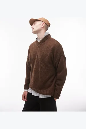 Topman Oversized trøje med V-hals i med synlige sømme