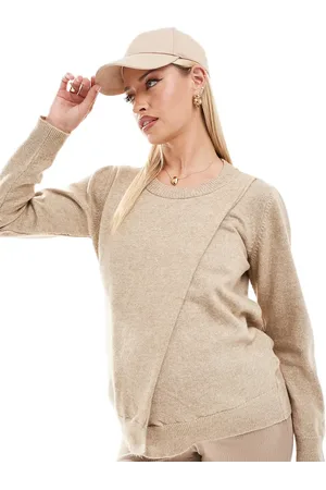 Mama;licious Mamalicious Maternity - Beige trøje med slids foran og ammefunktion-Neutral