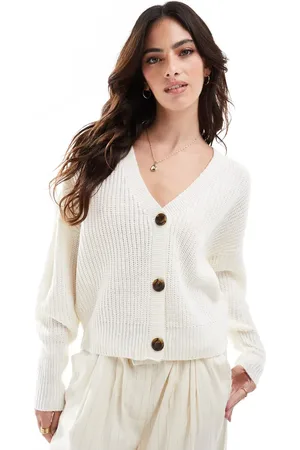 VERO MODA Cremehvid cardigan med knapper i chunky ribstrik