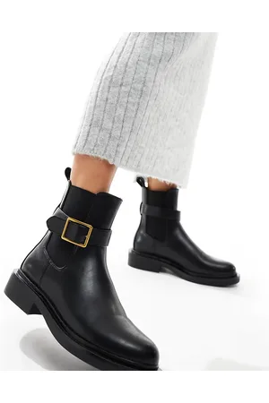 ASOS Aurora - Wide Fit - Sorte og flade støvler med spændestrop