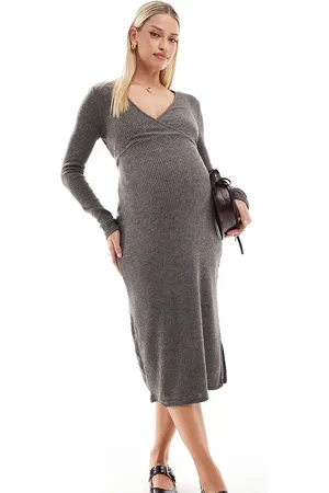 Mama;licious Mamalicious Maternity - midikjole med lange ærmer i jersey