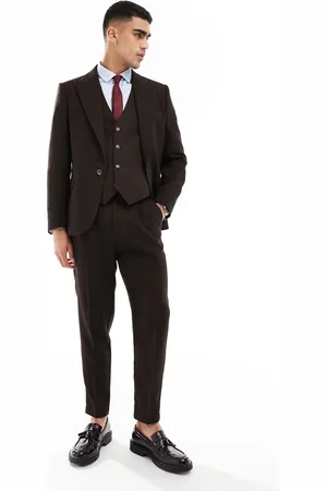 ASOS Brune og tapered habitbukser i twill-uldblanding