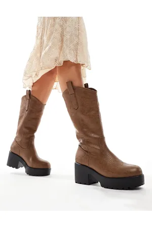 Koi Footwear KOI - Wintu - Brune lange cowboystøvler med chunky sål-Sort