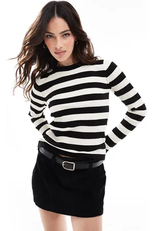 VERO MODA Monokrom skinny-trøje med striber i ribstrik-Multifarvet