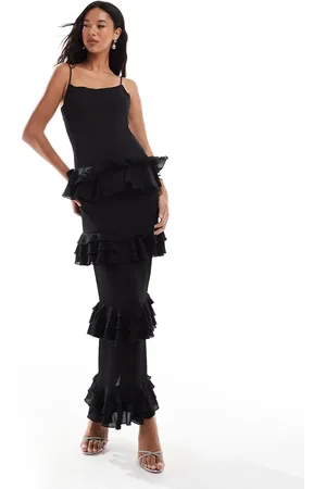 Rare Fashion London - cami-maxikjole med korset-detalje og lagdelt nederdel i chiffon