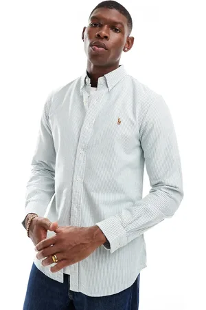 Ralph Lauren Mørkegrøn/hvid Oxford-skjorte i slim fit med ikonlogo og striber