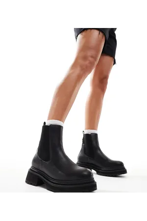London Rebel London Rebel - Becky - Wide Fit - Chunky, mellemhøje Chelsea-ankelstøvler i sort