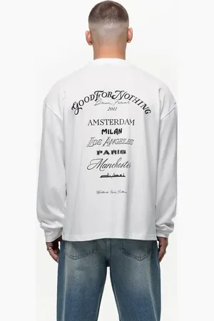 Good For Nothing Langærmet T-shirt i offwhite med print på ryggen-Hvid