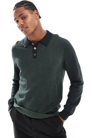 Paul Smith Langærmet og kakigrøn polotrøje i strik med logo