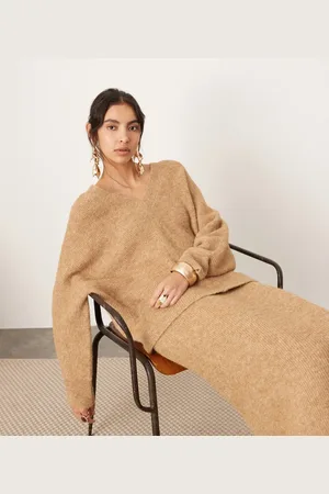 ASOS Oversized striktrøje med V-hals - Del af sæt-Brun