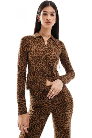 Bershka Strikket polotop med leopardprint - Del af sæt-Multifarvet