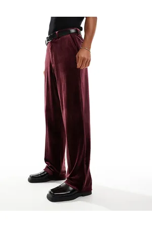 ASOS Mørkebordeaux elegante velourbukser med vide ben