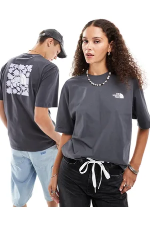 The North Face Doodles - Vasket grå oversized T-shirt med print på ryggen