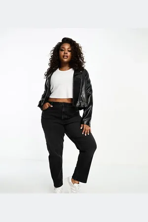 ASOS ASOS DESIGN Curve - Vasket sorte komfortable mom-jeans i slim fit