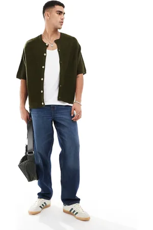 ASOS Mørk kakigrøn oversized top med gennemgående knapper i strik