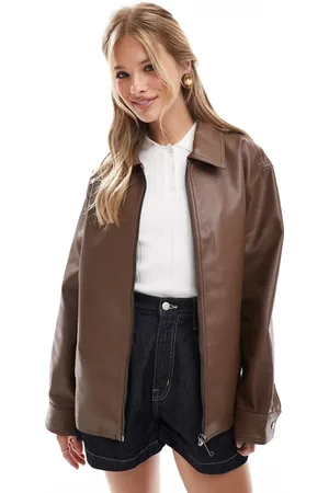 ASOS Chokoladebrun Harrington-jakke med lynlås foran i imiteret læder
