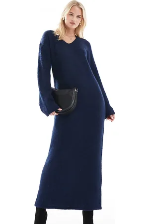 4th & Reckless Maxi-sweaterkjole med V-hals i vamset strik i uldblandingsmateriale