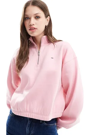 Tommy Hilfiger Pink sweatshirt med lynlås i halsen og firkantet pasform-Lyserød