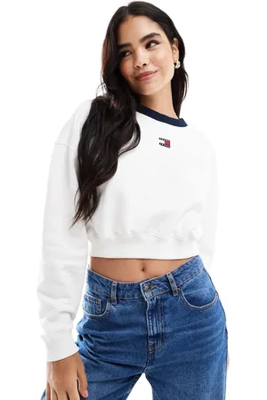 Tommy Hilfiger Og cropped sweatshirt med logo og kontrastkant