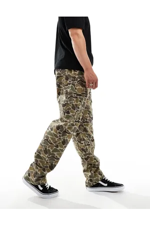Vans Range - Baggy bukser med tapered snit og elastisk talje i brunt og grønt abstrakt print-Multifarvet