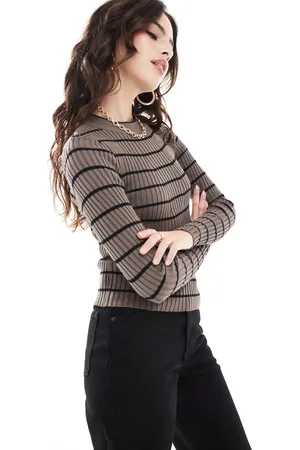 Pieces® Og langærmet top i chunky ribstrik med striber