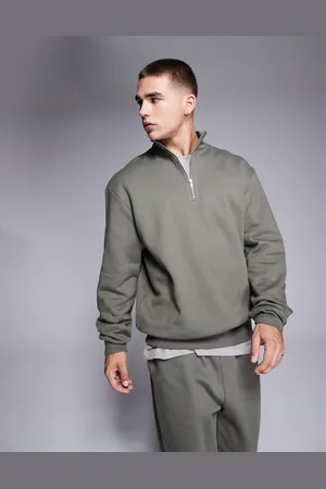 ASOS Premium - Oversized og kakifarvet sweatshirt med kvart lynlås i kraftigt 400 gsm-stof-Grøn