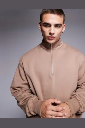ASOS Premium - Oversized og beige sweatshirt med kvart lynlås i kraftigt 400 gsm-stof-Brun