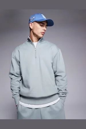 ASOS Premium - Oversized og forvasket lysegrå sweatshirt med kvart lynlås i kraftigt 400 gsm-stof-Grøn