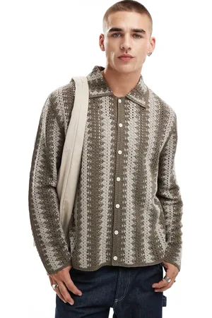 Abercrombie & Fitch Grå cropped skjorte med striber i strik