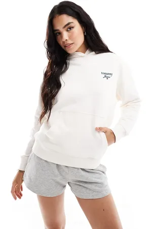 Tommy Hilfiger Oversized og råhvid hættetrøje med print på ryggen