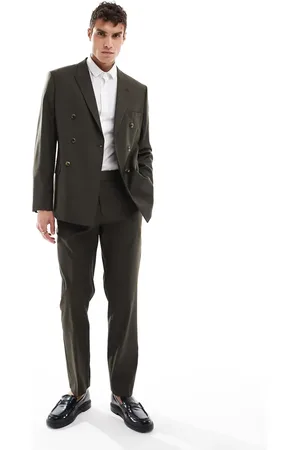 ASOS Olivengrønne Slim Fit-habitbukser i ren uldblanding