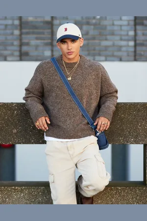 ASOS Meleret brun super-oversized trøje i vamset strik i firkantet pasform