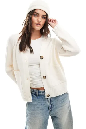 VERO MODA Cremehvid cardigan med V-hals og knapper