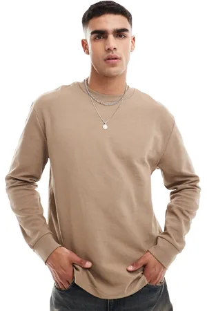 Cotton On Cotton On - Gråbrun løstsiddende T-shirt med lange ærmer i ribstrik-Hvid