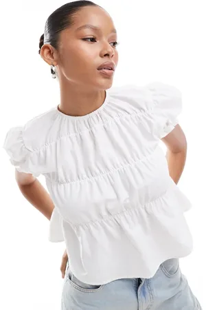 ASOS Ecrufarvet bluse med rynker i poplin-Hvid