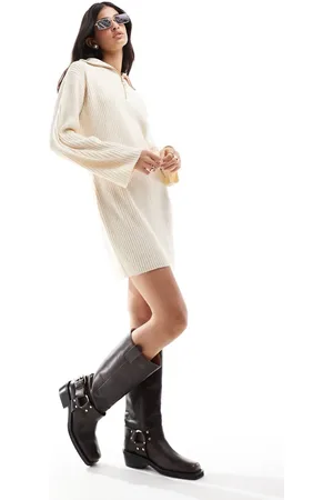 Threadbare Mini-sweaterkjole med høj hals med lynlås-Neutral