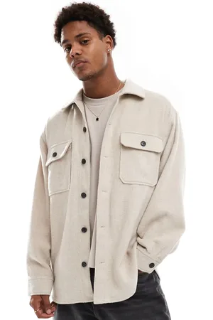 JACK & JONES Kraftig og beige overskjorte i børstet twill-Neutral