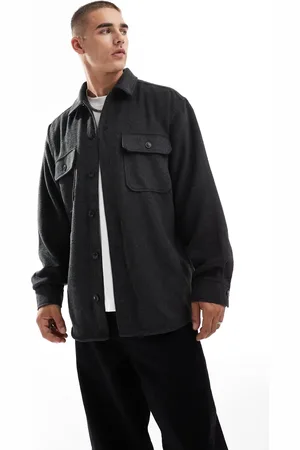 JACK & JONES Mørkegrå overskjorte i kraftig børstet twill