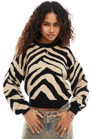 Noisy May Strikket trøje med sort/beige zebraprint