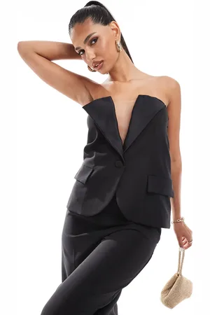 ASOS Skræddersyet bandeau-blazer med sløjfe på ryggen i satin - Del af sæt