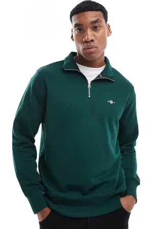 GANT Mørkegrøn sweatshirt med skjoldlogo og halv lynlås